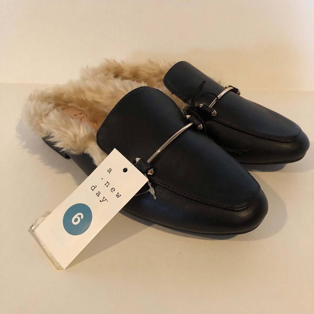 A New Day Furry Fuzzy Dress Mule Clog Black
